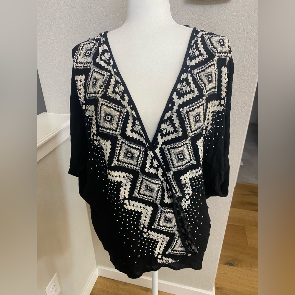 Black and white western rhinestone coverup.